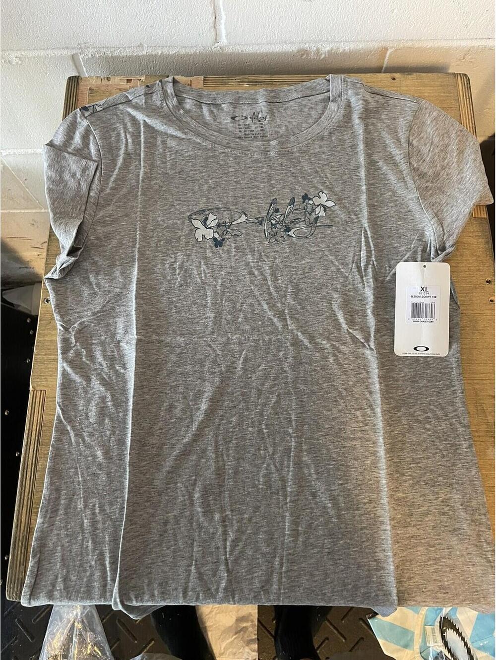 Oakley Bloom Script Tee Heather Grey Size XL new